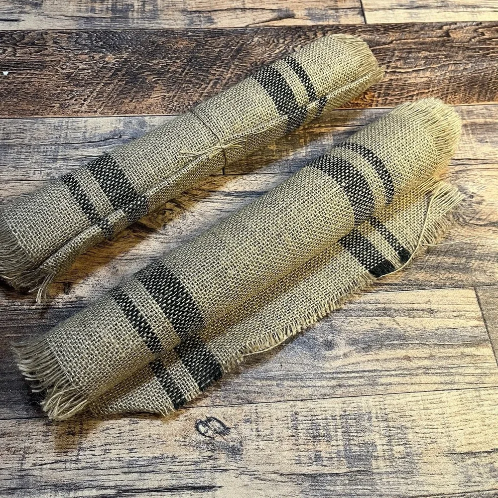 Jute Burlap Table Runner 14x72 Double Border Gray Lot of 2